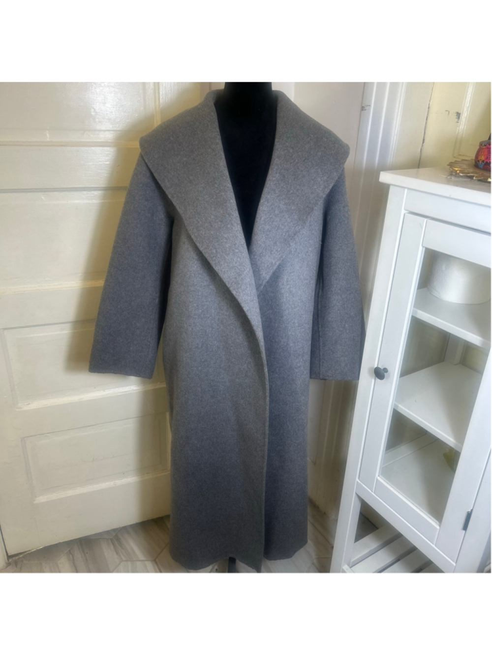 ARKET Grey Wool-Blend Shawl Collar Over Coat Med Minimalist Lagenlook No Belt